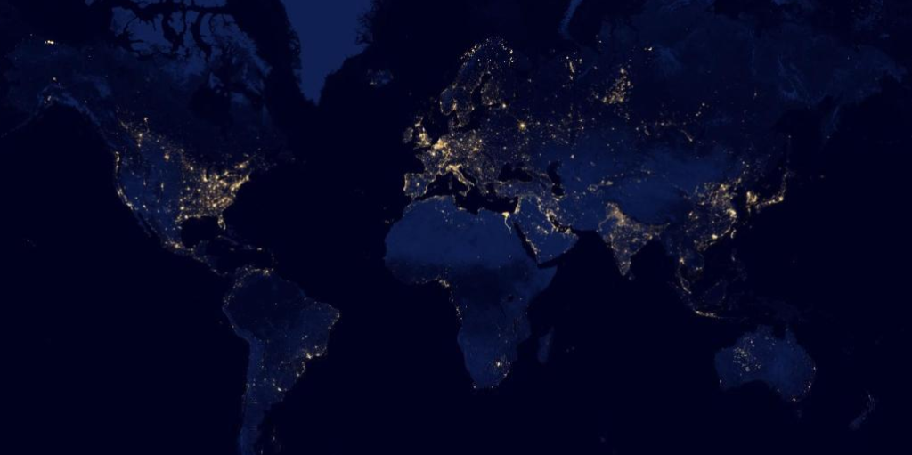 Imagen vía satélite de la Tierra de noche (Fuente: NASA)