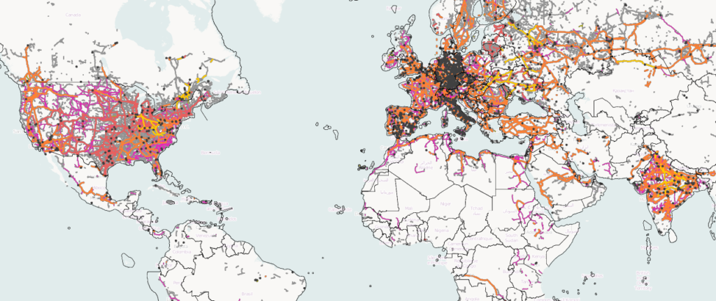 Mapa de tendidos eléctricos mundiales (Fuente: Enipedia)