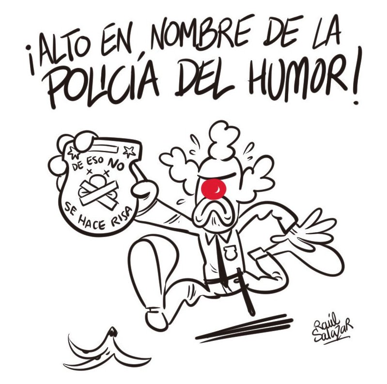 Viñeta sobre la judicialización del humor (Autor: Raúl Salazar)