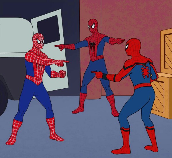 El meme de los tres Spiderman (Fuente: Giphy)