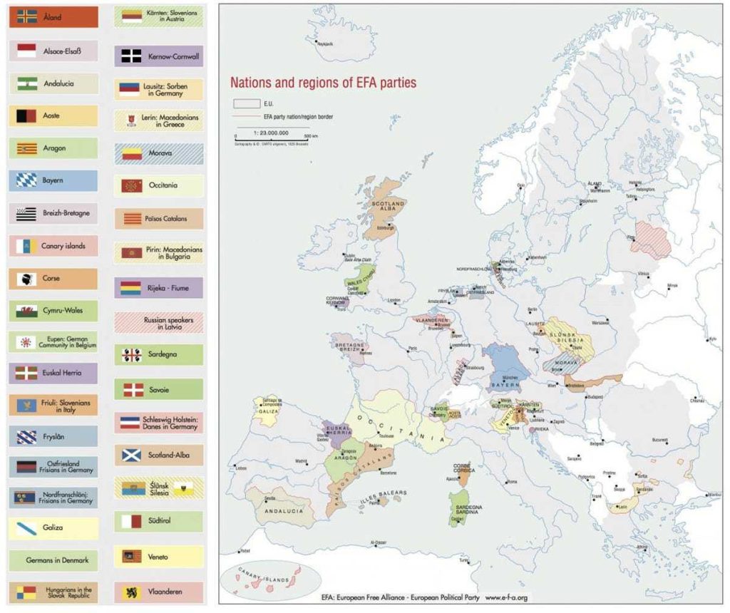 Mapa del secesionismo europeo (Fuente: European Free Alliance)