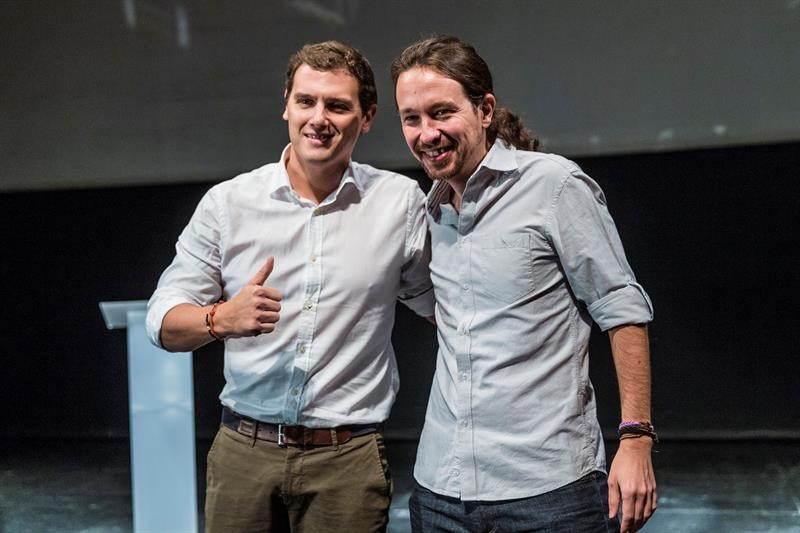 Albert Rivera y Pablo Iglesias en 2014 (Fuente: UC3M)